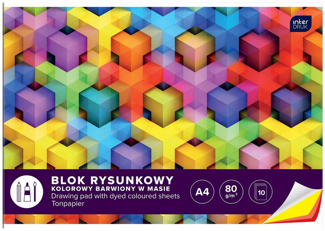 Blok Rysunkowy A4 10k 80g KOLOROWY Interdruk