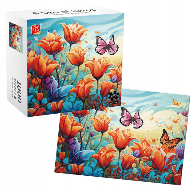 Puzzle Askato 1000 el. Tulipany i Motyl – Koncentracja i Relaks 70x50 cm