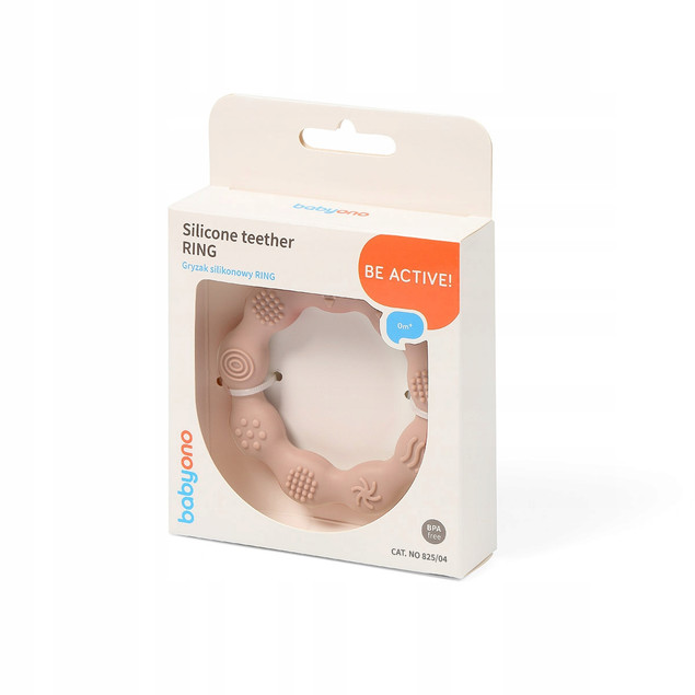 Babyono Gryzak silikonowy Ring z wypustkami beżowy 0m+