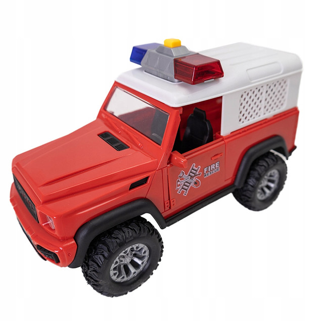 ASKATO Jeep Straż Pożarna Samochód Efekty Świetlne Dźwięki Napęd Friction 23 cm