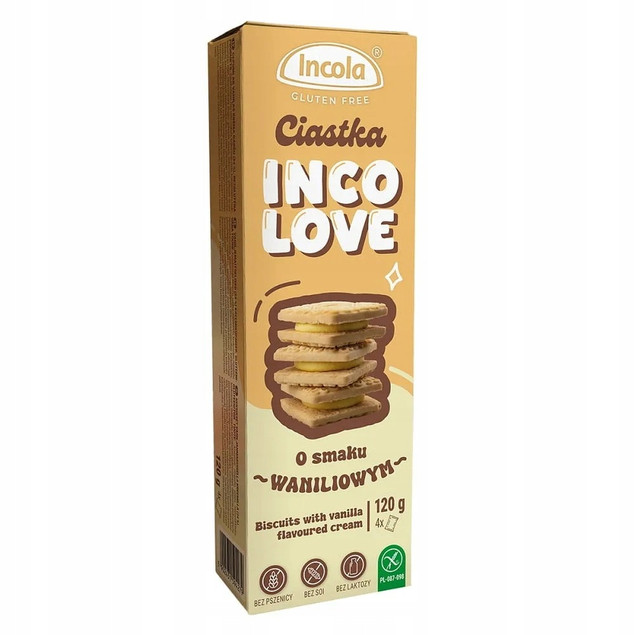 INCOLOVE Bezglutenowe Ciastka Waniliowe 120g (bez glutenu, soi)