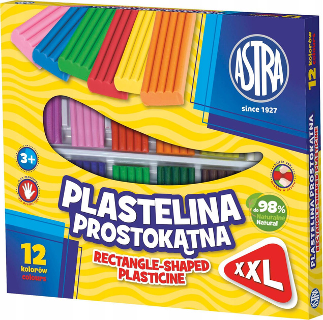 Plastelina Prostokątna Szkolna XXL Dla Dzieci 12 Kolorów 3+ Astra