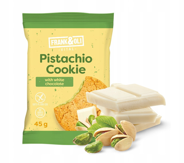 FRANK&OLI Ciastko Miękkie PISTACJA BIAŁA CZEKOLADA Bez Cukru 45g