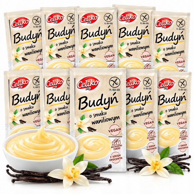 10x Budyń Waniliowy Bez Cukru i Glutenu Celiko 40g