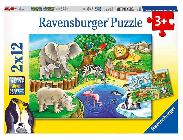 Puzzle 2x12 elementów. Zwierzęta w zoo Ravensburger