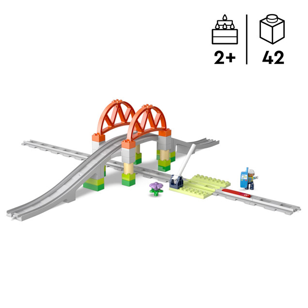 LEGO DUPLO 10426 Most kolejowy i tory – Zestaw rozszerzający dla dzieci 2+
