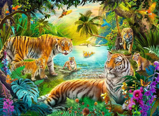 Puzzle 2D: Rodzina Tygrysów 500el Ravensburger