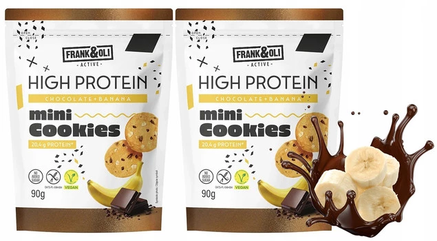 FRANK&OLI Mini Ciasteczka PROTEINOWE High Protein BANAN CZEKOLADA 90g x2