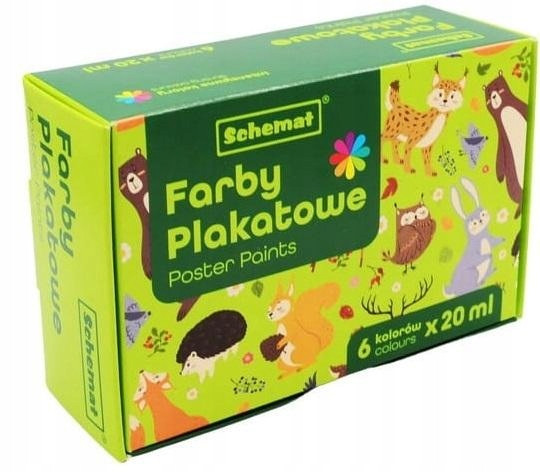 Farby Plakatowe 20ml 6 Kolorów Schemat dla Dzieci