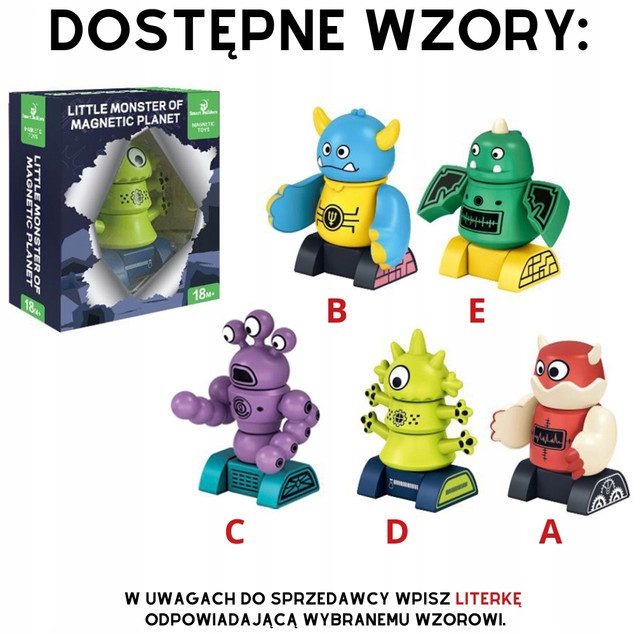 FIGURKI MAGNETYCZNE POTWORKI DO SKŁADANIA 5 WZORÓW Kreatywna Zabawka