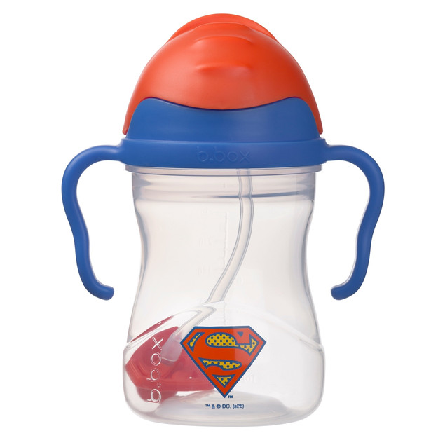 B.box Kubek ze Słomką 240 ml Superman – Niekapek z Obciążoną Słomką