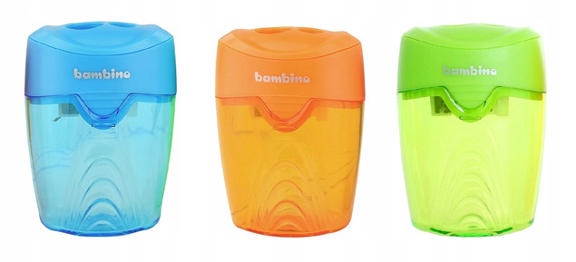 2x Temperówka Szkolna Podwójna Z Pojemnikiem Manualna Biurowa Bambino