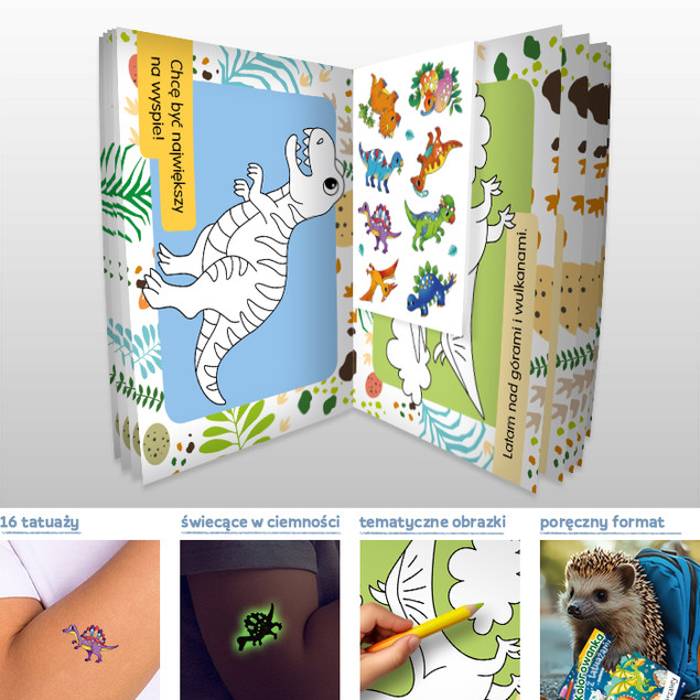 Kolorowanka z tatuażami – świecą w ciemności! Małe dinozaury WYDAWNICTWO