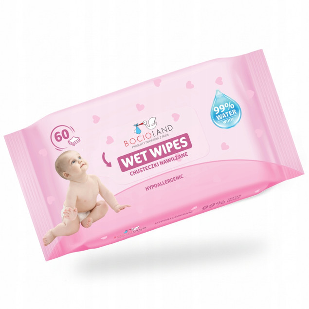 NAWILŻANE CHUSTECZKI WODNE DLA DZIECI NIEMOWLĄT 99% WODY 60szt. DELIKATNE