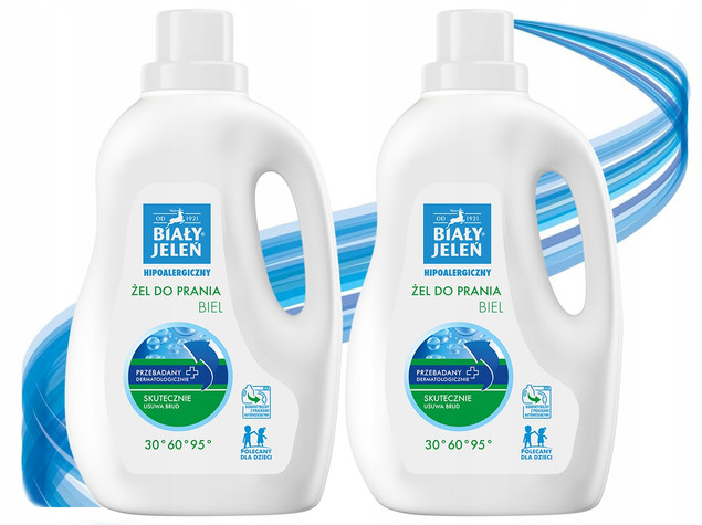 2x BIAŁY JELEŃ Żel Do Prania BIEL Hipoalergiczny Płyn Do BIAŁEGO 1,5l
