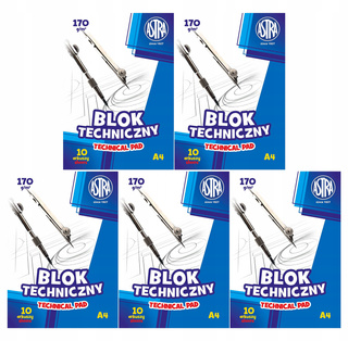 5x Blok techniczny BIAŁY Dla Dzieci Szkoła Plastyka A4/10k 170g Astra