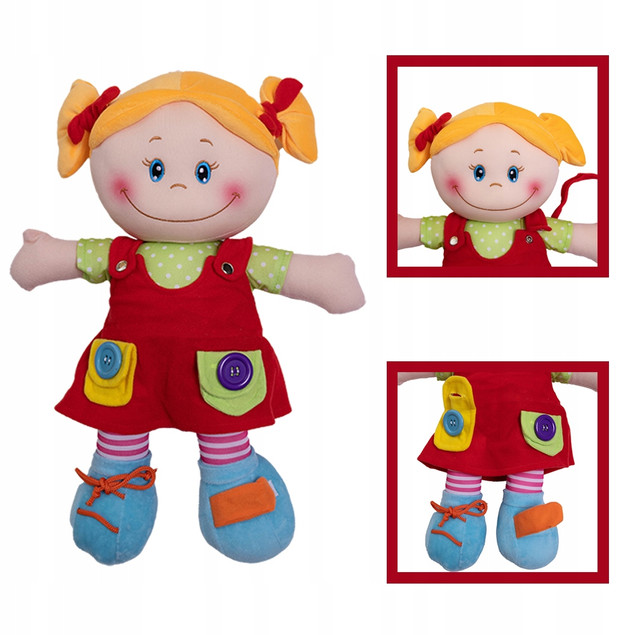 Lalka Szmacianka Askato 46 cm Edukacyjna Przytulanka Nauka Zapinania