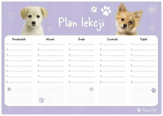 Plan lekcji A4 Puppy Sign Interdruk 10/