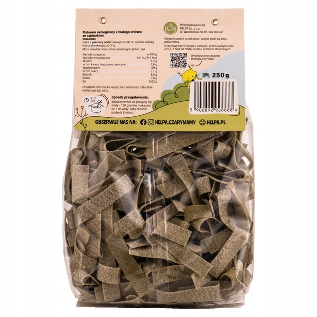 Bio Makaron Jasny Orkiszowy ze Szpinakiem Wstążki 250 g_3