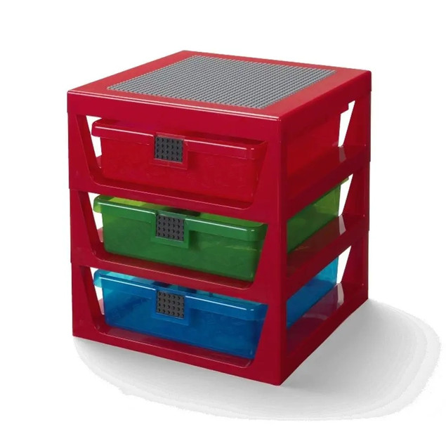 LEGO Regał-Sorter Klocków z 3 Szufladami i Płytką Konstrukcyjną Czerwony