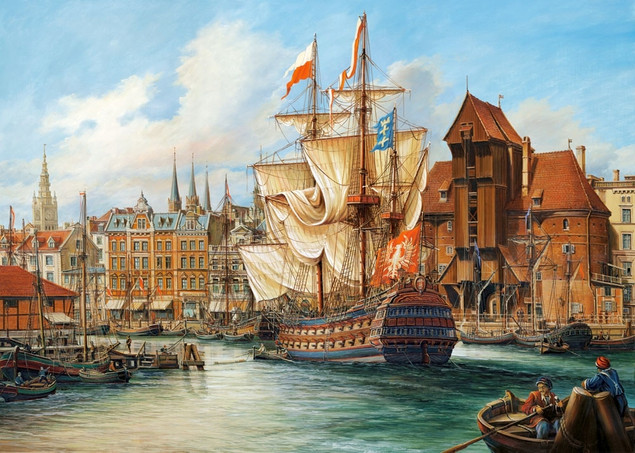 Puzzle 1000 Układanka Obraz Miasto GDAŃSK Statek Żaglowiec Żuraw 9+ Castor