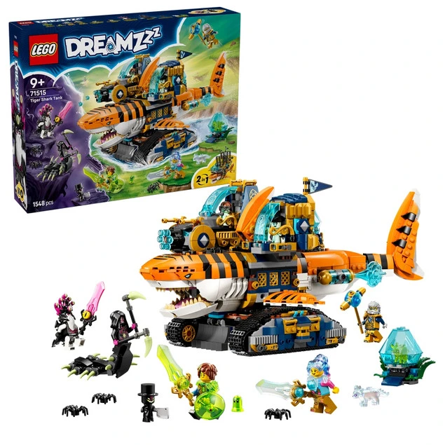 LEGO DreamZzz Rekinoczołg Tygrysi 71469 – transformujący czołg i statek piracki, 1548 elementów