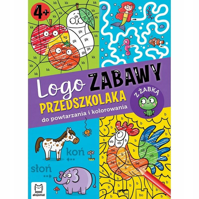 Logo Zabawy Przedszkolaka Do Powtarzania i Kolorowania Z Żabką 4+ Aksjomat