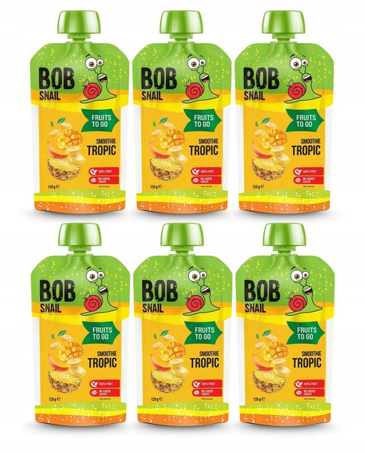 6x BOB SNAIL Smoothie BANAN ANANAS MANGO Bez Dodatku Cukru Mus 120g