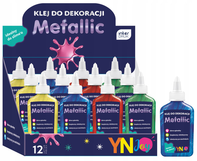 Klej w płynie Interdruk brokatowy metaliczny 4x70g zestaw do Slime i dekoracji