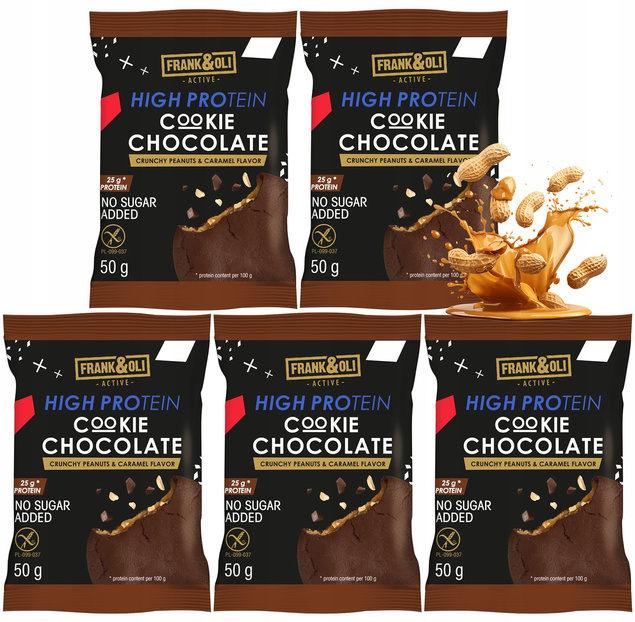FRANK&OLI Ciastko Proteinowe Czekoladowe ORZECHY ZIEMNE KARMEL 50g x5