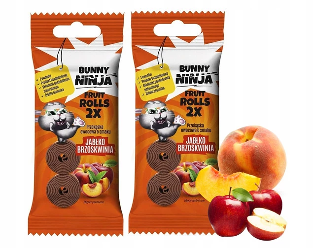 BUNNY NINJA Przekąska Owocowa JABŁKO BRZOSKWINIA Bez Cukru Glutenu 30g x2
