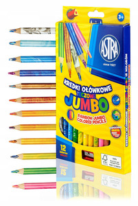 Kredki Ołówkowe Jumbo Trójkątne Tęczowe + Temperówka 12 Kolorów 3+ Astra