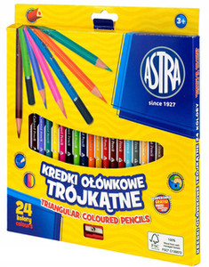 Kredki Trójkątne Ołówkowe Szkolne Dla Dzieci 24 kol. + Temperówka 3+ Astra