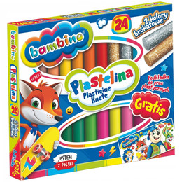 Bambino plastelina szkolna 24 kolory (złota, srebrna brokatowa) + podkładka