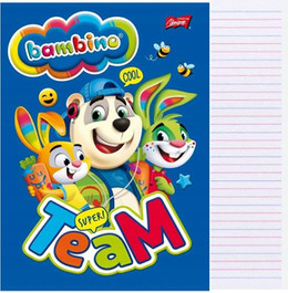 Zeszyt A5 16k dwuliniowy czerwony margines laminowany Bambino