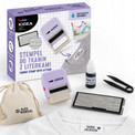 Stempel do tkanin z literkami KIDEA – fioletowy i beżowy, 0,1 kg