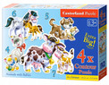 Puzzle 4w1 Układanka ZWIERZĘTA Z DZIEĆMI Pieski Kotki Konie 3+ Castorland
