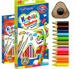 Kredki Trójkątne Ołówkowe Szkolne 12 Kolorów + Złoty i Srebrny Bambino