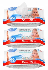 3x Mokre Jednorazowe Chusteczki Nawilżane Nawilżone Wodą 99% 70szt Akuku