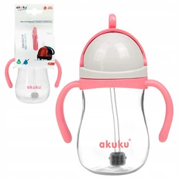 AKUKU Kubek Niekapek z Obciążoną Słomką RÓŻOWY PASTEL 9M+ 280 ml A0676
