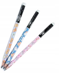 3x KIDEA Ołówek Trójkątny z Gumką HB ZWIERZĄTKA Kotek Piesek Miś