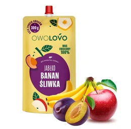 OWOLOVO Mus Owocowy 100% JABŁKO BANAN ŚLIWKA Bez Dodatku Cukru 300g