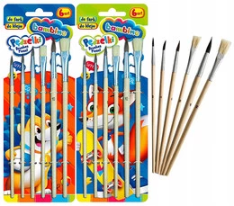 2x Bambino Pędzle Pędzelki Szkolne Zestaw Do Farb 6 Sztuk Bambino