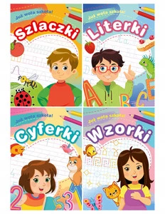 Pakiet 4x Już Woła Szkoła! Szlaczki Literki Cyferki Zestaw Edukacyjny 5+