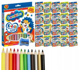 20x Kredki Ołówkowe Grube w Drewnie 12 Kolory Złota Srebrna + Temperówka