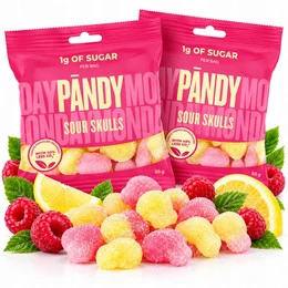 PANDY Żelki Sour Skulls Kwaśne Malinowo-Cytrynowe 50 g x2