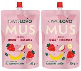 2x OwoLovo Mus JABŁKO BANAN TRUSKAWKA Dla Dzieci Bez Cukrów 200g