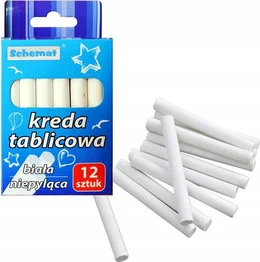 KREDA TABLICOWA SZKOLNA OPAKOWANIE ZESTAW 12 SZTUK BIAŁA SCHEMAT NIEPYLĄCA