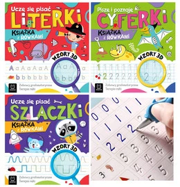 Książeczki z Rowkami Do Nauki Pisania CYFERKI LITERKI i SZLACZKI Dla Dzieci