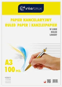 Papier kancelaryjny A3 liniowany 100 kartek Interdruk